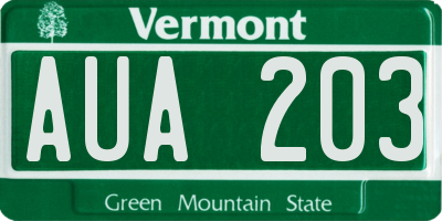 VT license plate AUA203
