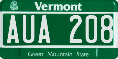 VT license plate AUA208