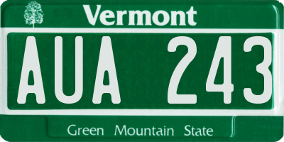 VT license plate AUA243