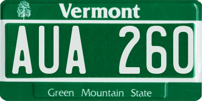VT license plate AUA260