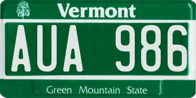 VT license plate AUA986