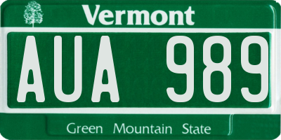 VT license plate AUA989