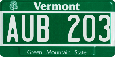 VT license plate AUB203