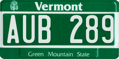 VT license plate AUB289