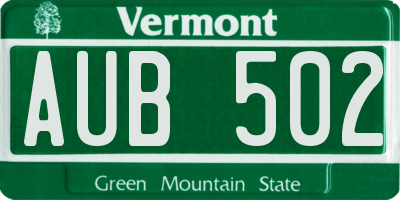 VT license plate AUB502