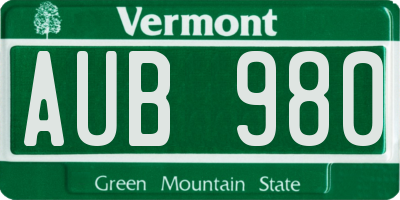 VT license plate AUB980