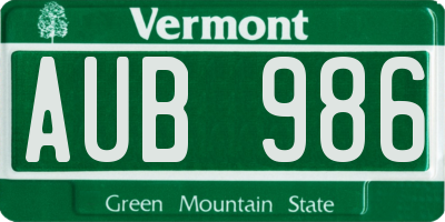 VT license plate AUB986