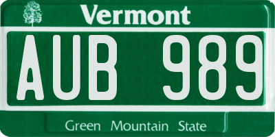 VT license plate AUB989
