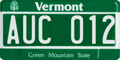 VT license plate AUC012