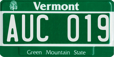 VT license plate AUC019