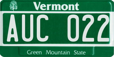 VT license plate AUC022