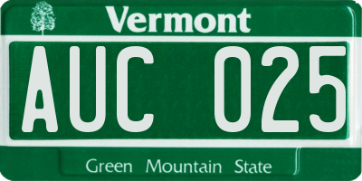 VT license plate AUC025