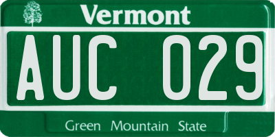 VT license plate AUC029