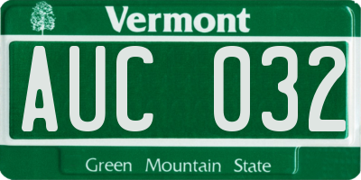 VT license plate AUC032