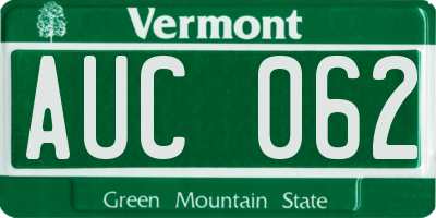 VT license plate AUC062