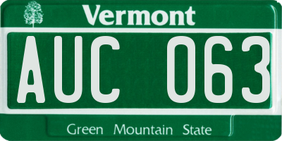 VT license plate AUC063