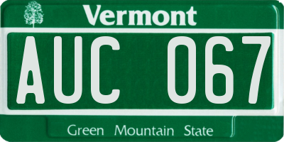 VT license plate AUC067