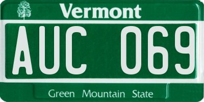 VT license plate AUC069