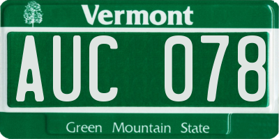VT license plate AUC078