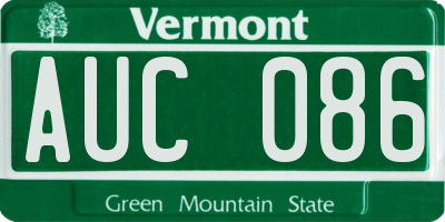 VT license plate AUC086