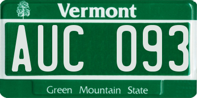 VT license plate AUC093