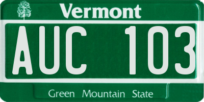 VT license plate AUC103