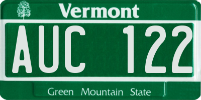 VT license plate AUC122