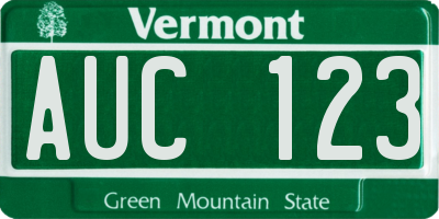 VT license plate AUC123