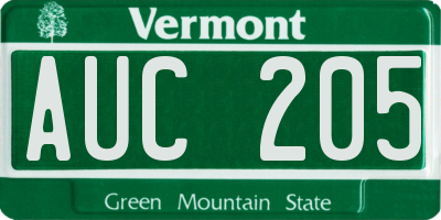 VT license plate AUC205