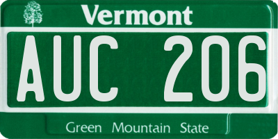 VT license plate AUC206