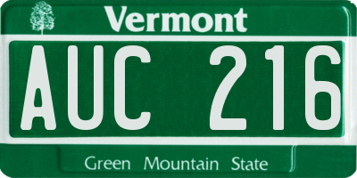 VT license plate AUC216