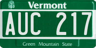 VT license plate AUC217