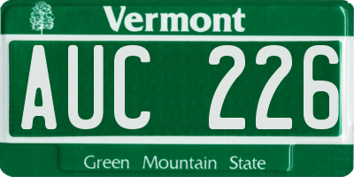 VT license plate AUC226