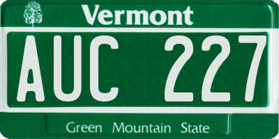VT license plate AUC227