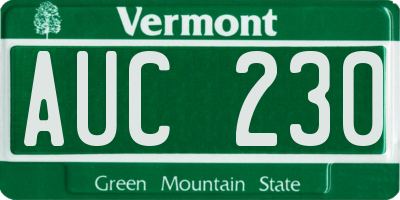 VT license plate AUC230