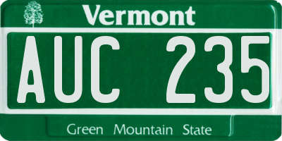 VT license plate AUC235