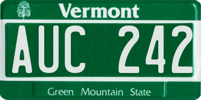 VT license plate AUC242
