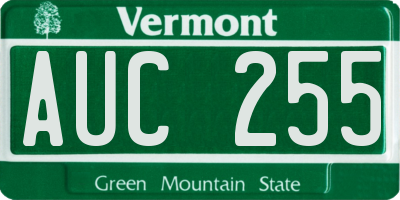 VT license plate AUC255