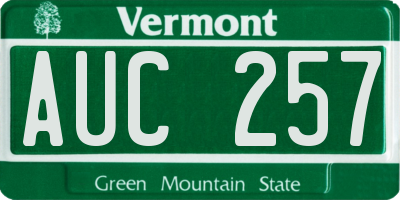 VT license plate AUC257