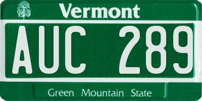 VT license plate AUC289