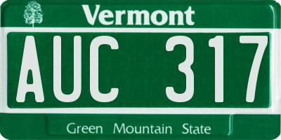 VT license plate AUC317