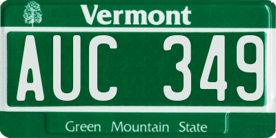 VT license plate AUC349