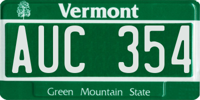 VT license plate AUC354