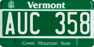 VT license plate AUC358