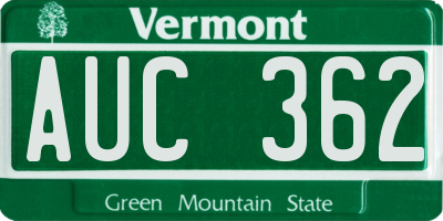 VT license plate AUC362