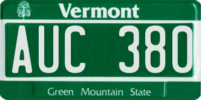 VT license plate AUC380