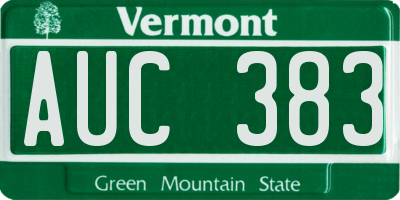 VT license plate AUC383