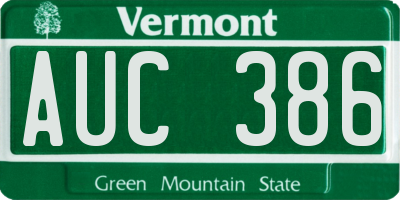 VT license plate AUC386