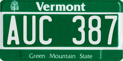 VT license plate AUC387