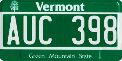 VT license plate AUC398
